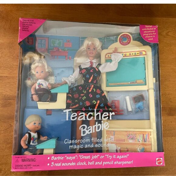 Mattel Teacher Barbie 16210 Doll Classroom Play Set w/ 2 Students *Super RARE* - Picture 1 of 15
